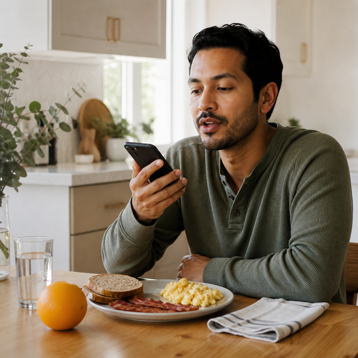 A person using Calorie Budget while having breakfast